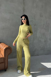 Fıstık Yeşili Rengi Dokulu Bahar Basic Rahat Takım SY-2953-Fıstık Yeşili