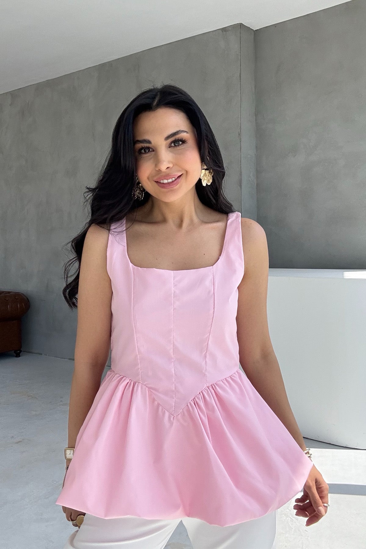 Pembe Askılı Balon Bluz SY-3112-Pembe