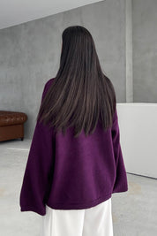 Mor Bisiklet Yaka Oversize Pinterest Triko Kazak SY-3343-Mor