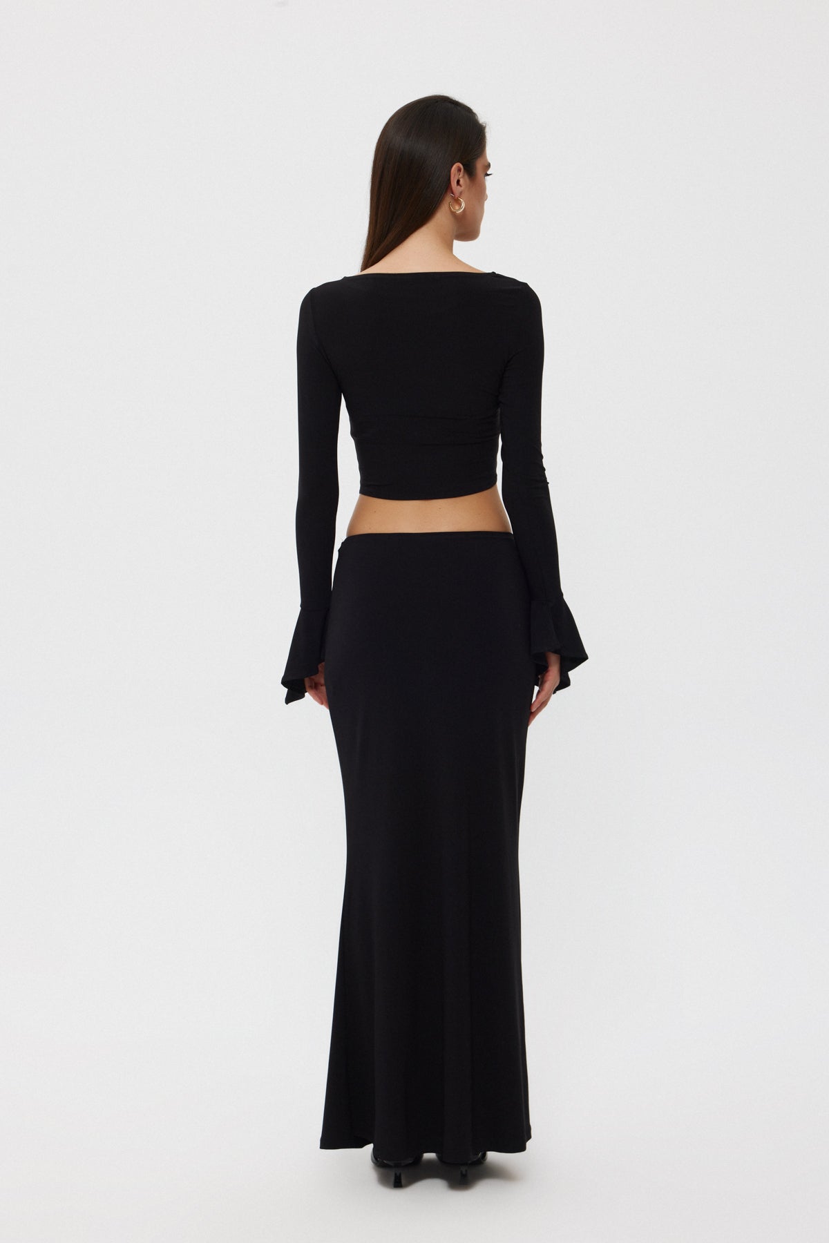 Siyah Büzgülü Bluz Etekli İkili Takım SY-2373-Siyah