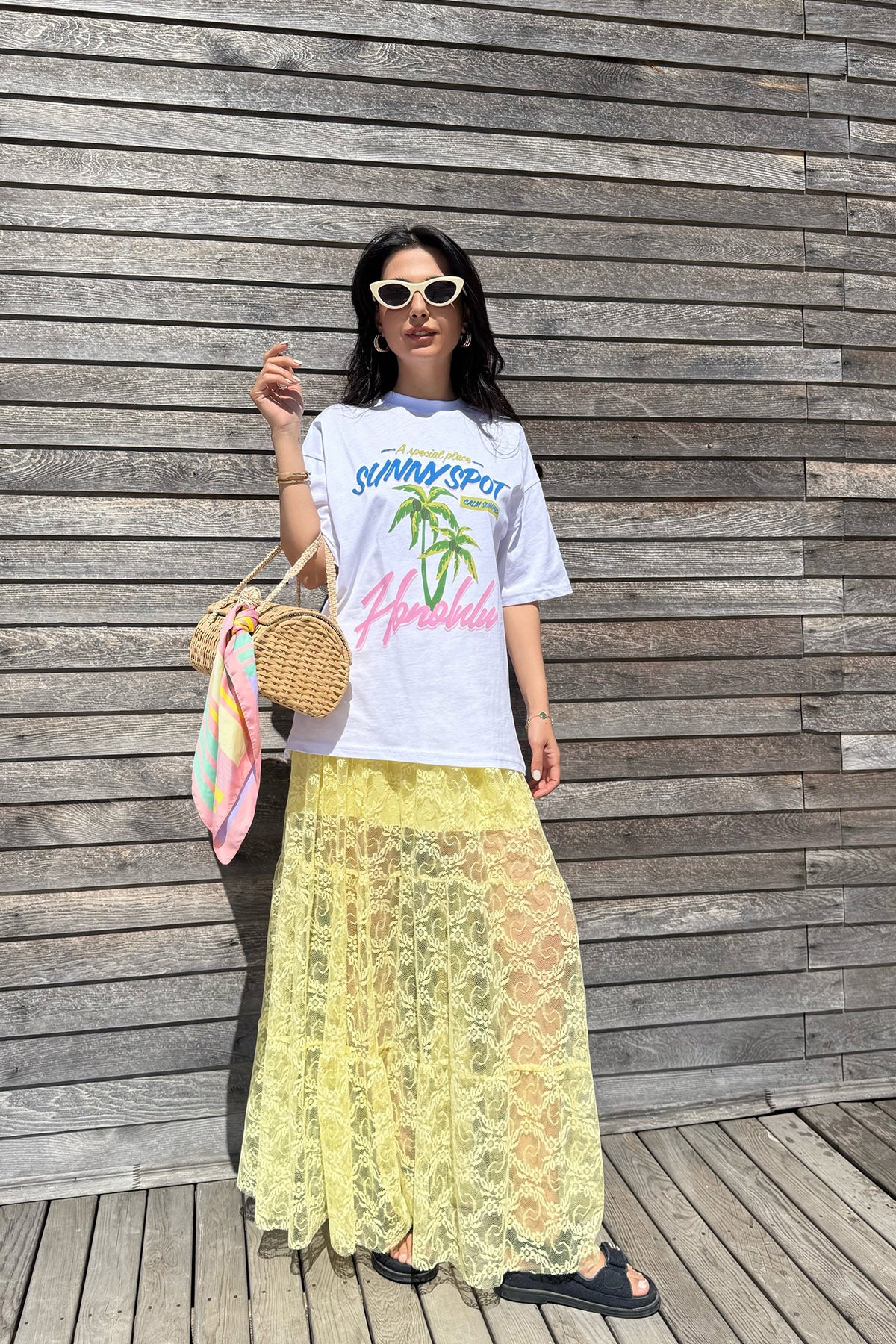 Sarı Astarlı Dantel Etek SY-3169-Sarı