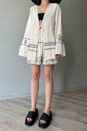 Bej Nakış Detaylı Kısa Etek SY-1994-Bej