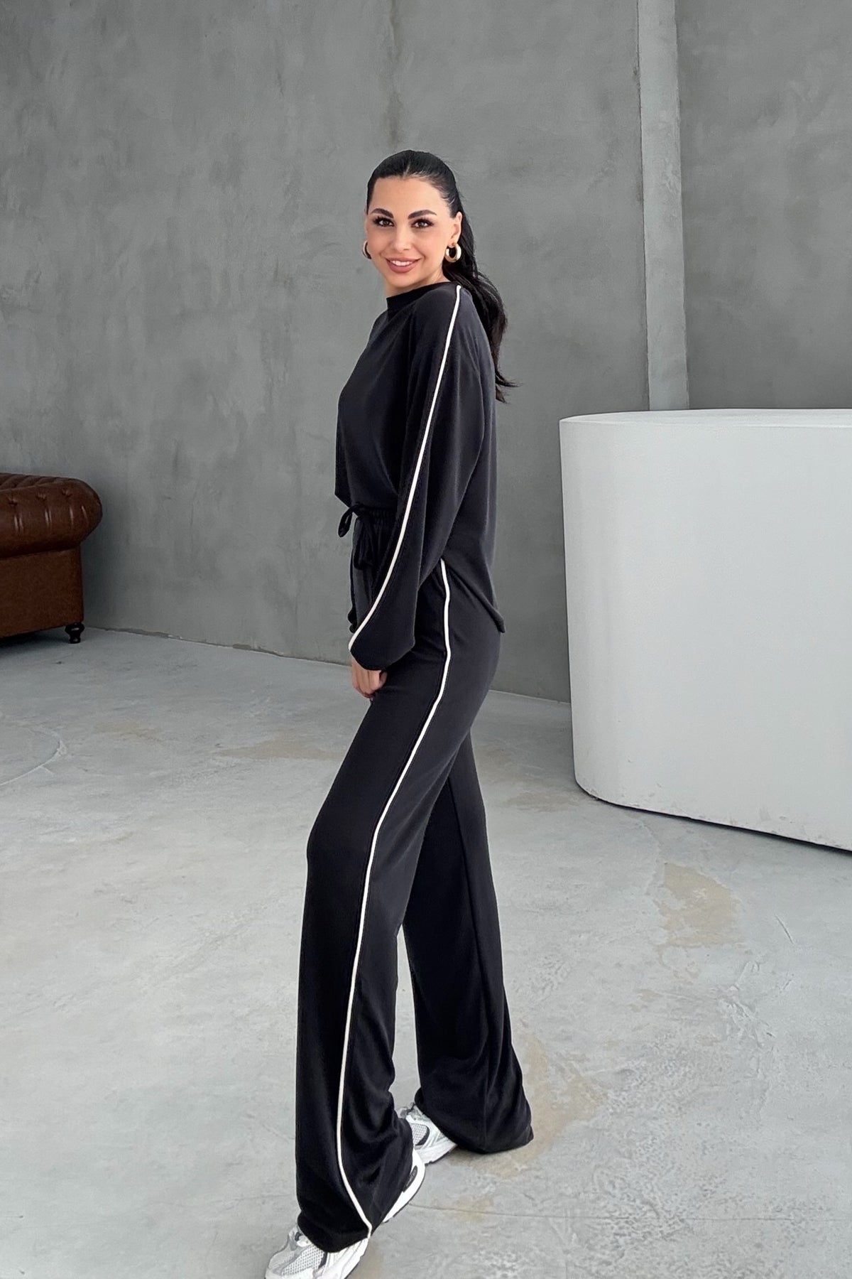 Orjinal Marka Bisiklet Yaka Çizgili Eşofman Takımı - Lacivert SY-3421-Lacivert