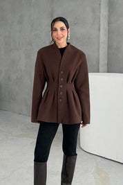 Kahverengi Belden Oturmalı Kaşe Özel Üretim Ceket SY-3416-Kahverengi