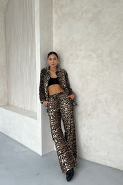 Leopar Desenli Gabardin Gömlek Pantolon İkili Takım SY-2456-Leopar