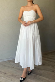 Beyaz Kalp Yaka Straplez Balon Elbise SY-2352-Beyaz