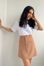 Camel Cep Detaylı Kısa Etek SY-0199-Camel