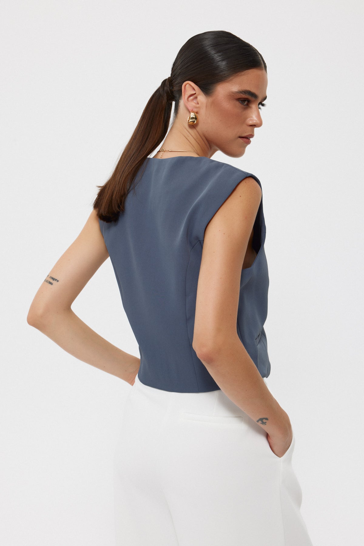 Petrol Mavisi Düğmeli Yelek SY-2425-Petrol Mavisi