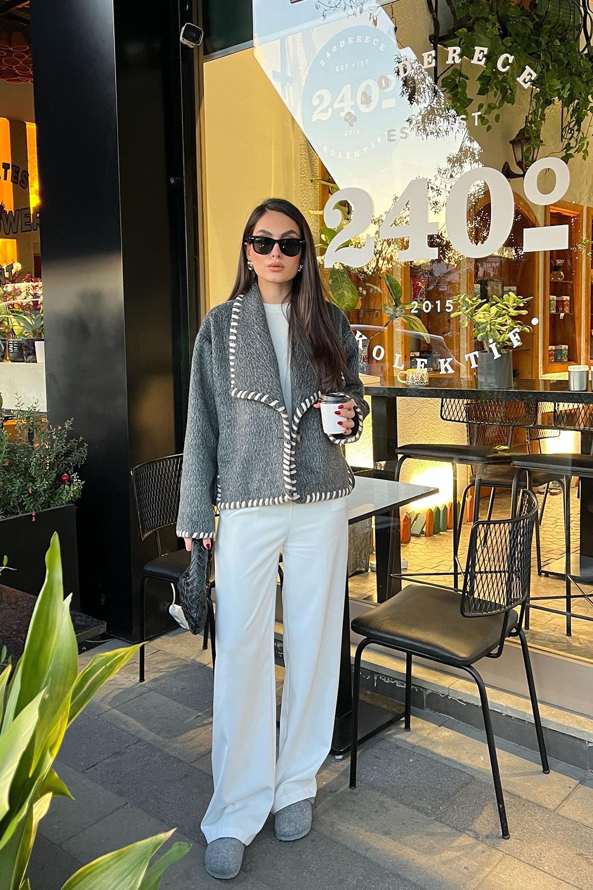 Gri Tasarım Kaşe Ceket Kaban SY-2720-Gri