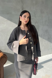 Antrasit Tasarım Triko Hırka Bluz Etek Takım SY-2432-Antrasit