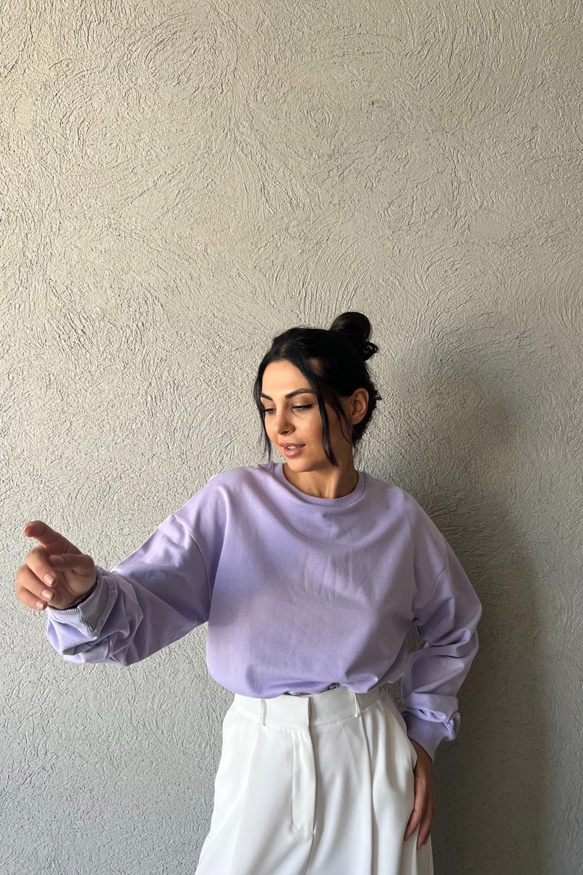 Lila Beli Lastikli Uzun Kollu Crop SY-2406-Lila