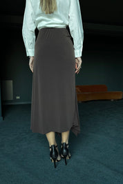 Kahverengi Önü Büzgülü Midi Etek SY-0013-Kahvarengi