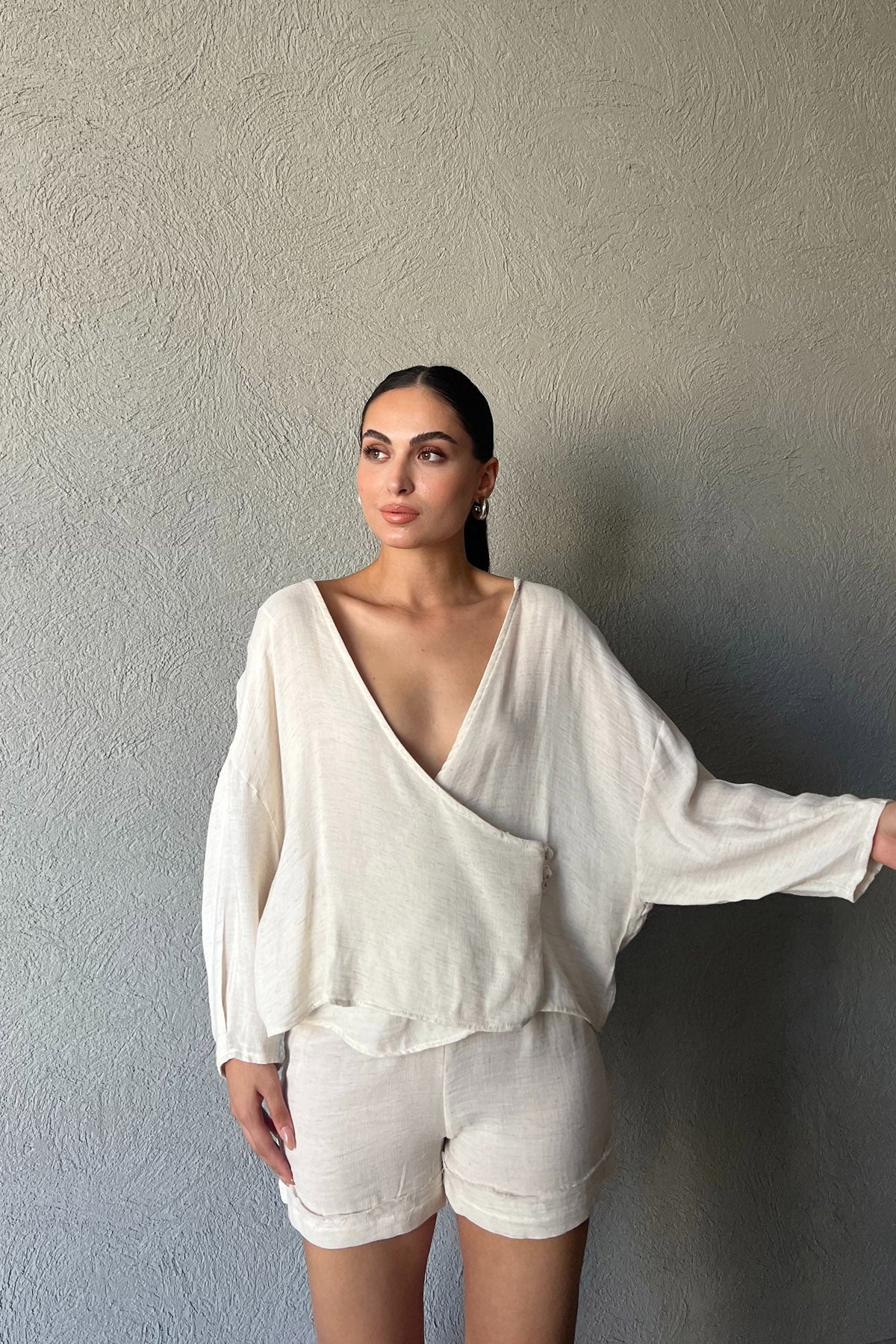 Naturel Şortlu Müslin Takım SY-2257-Naturel