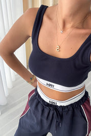 Lacivert Beli Ribanalı Şerit Detaylı Bol Paça Pantolon Bustiyer Takım SY-3319-Lacivert