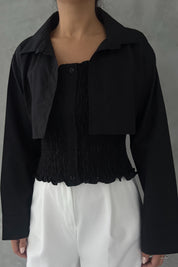 Siyah Gipeli Crop Gömlek Poplin Takım SY-2466-Siyah