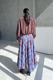 Mavi Ekose Desenli Şifon Etek SY-3443-Mavi