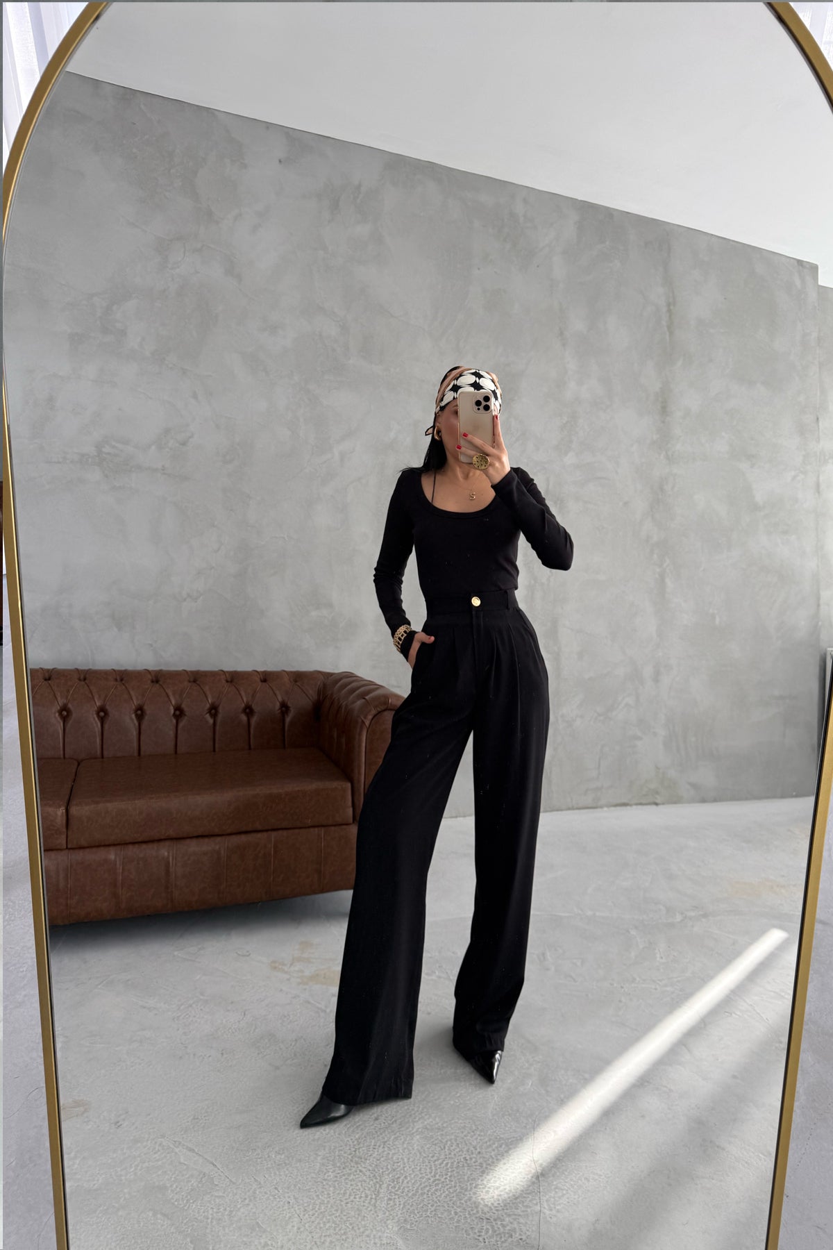 Siyah Gold Düğme Detaylı Palazzo Pantolon SY-3424-Siyah