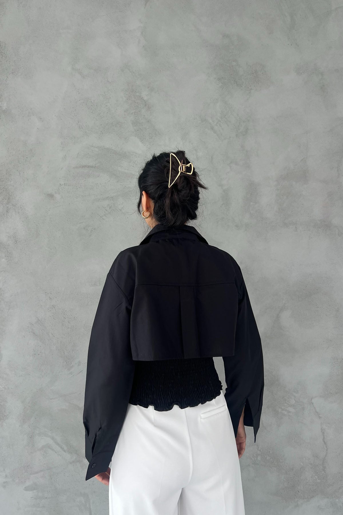 Siyah Gipeli Crop Gömlek Poplin Takım SY-2466-Siyah