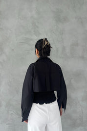 Siyah Gipeli Crop Gömlek Poplin Takım SY-2466-Siyah