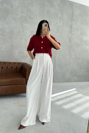 Bordo Gold Düğmeli Saç Örgülü Triko Hırka SY-3381-Bordo