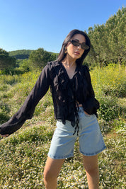 Siyah Uzun Kol Fırfırlı Bluz SY-3168-Siyah