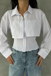 Beyaz Gipeli Crop Gömlek Poplin Takım SY-2466-Beyaz