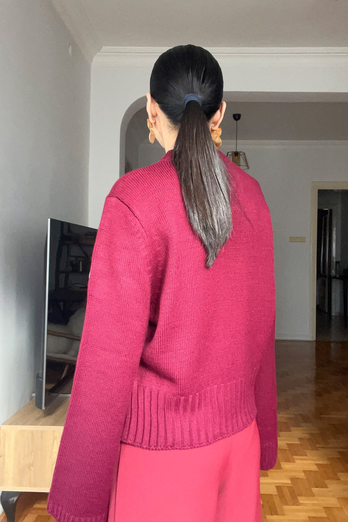 Bordo Tasarım Kolları Nakışlı Kazak SY-2837-Bordo