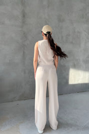 Taş Cep Detaylı Yelek Palazzo Pantolon Takım SY-2468-Taş