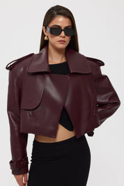 Bordo Tasarım Kısa Deri Ceket SY-2408-Bordo