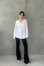 Beyaz Kemer Detaylı Gömlek SY-3016-Beyaz
