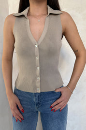 Bej Sya Polo Yaka Triko Yelek SY-3081-Bej