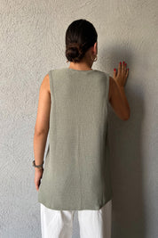 Haki  Bağcıklı Triko Yelek SY-2367-Haki