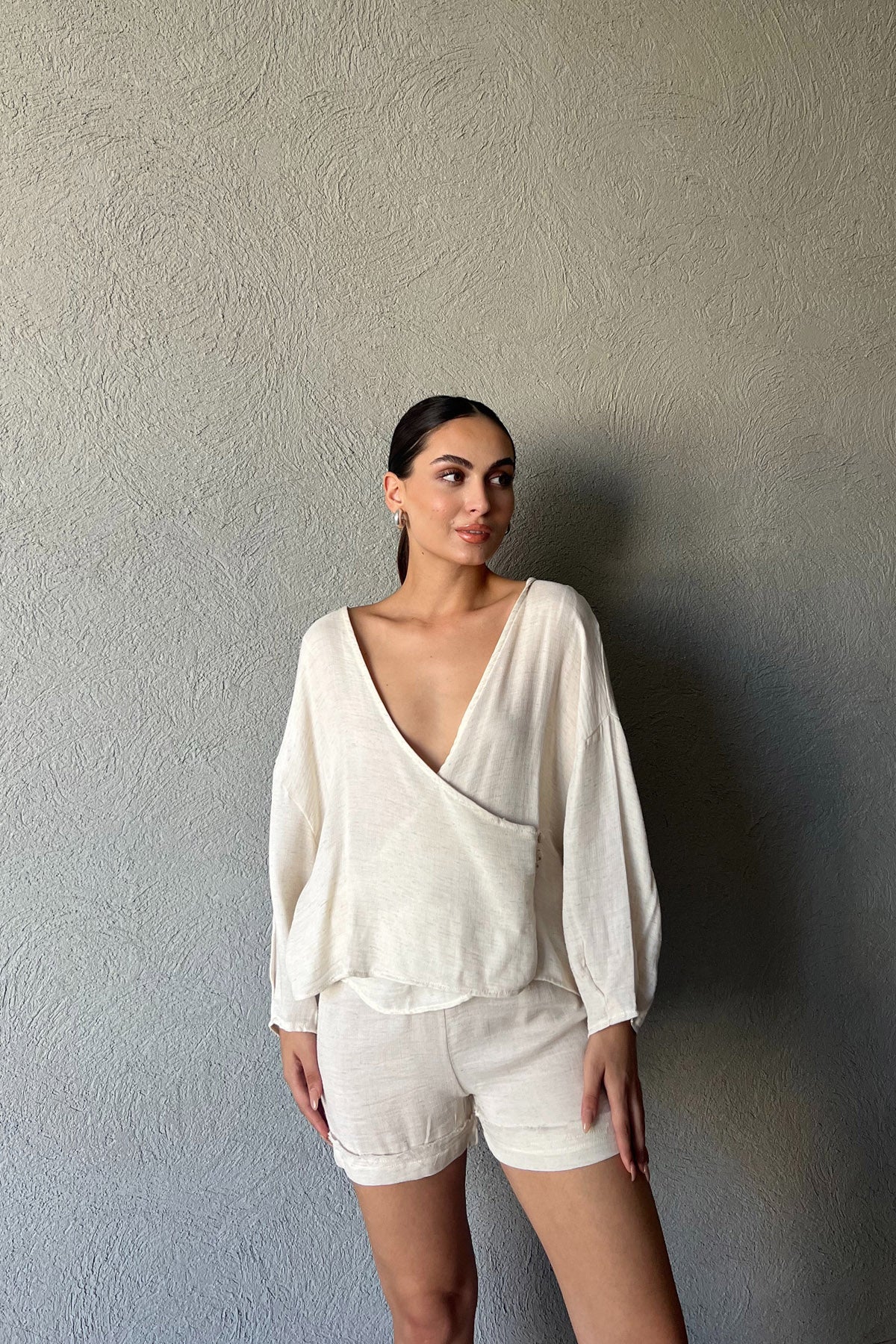 Naturel Şortlu Müslin Takım SY-2257-Naturel