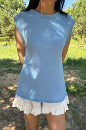 Mavi Sıfır Kol Triko Bluz SY-3127-Mavi