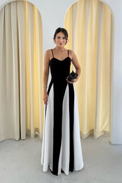 Siyah Kalp Yaka Blok Renkli Askılı Panarea Elbise SY-3299-Siyah