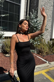 Siyah Gold Kuşaklı Midi Elbise SY-3332-Siyah