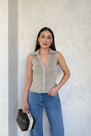 Bej Sya Polo Yaka Triko Yelek SY-3081-Bej