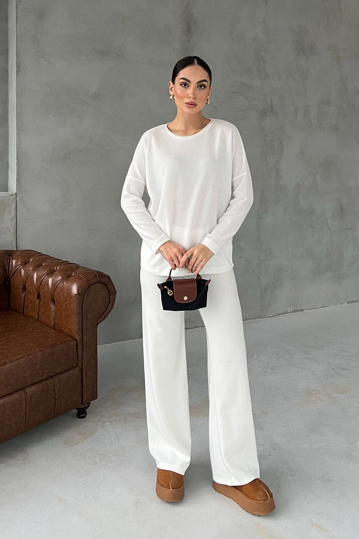 Beyaz Örgü Salaş Pantolon SY-2871-Beyaz