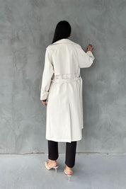 Ekru Kemerli Deri Trençkot SY-2435-Ekru