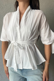 Beyaz Pens Detaylı Vual Kumaş Gömlek SY-2234-Beyaz