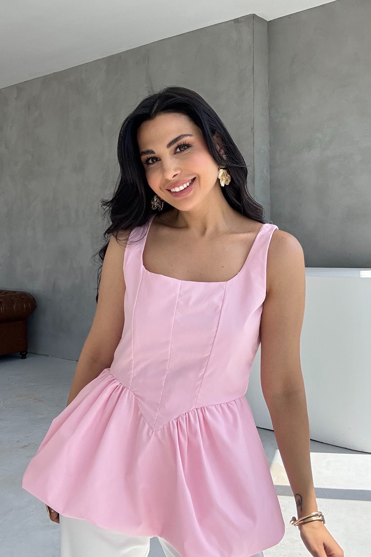 Pembe Askılı Balon Bluz SY-3112-Pembe