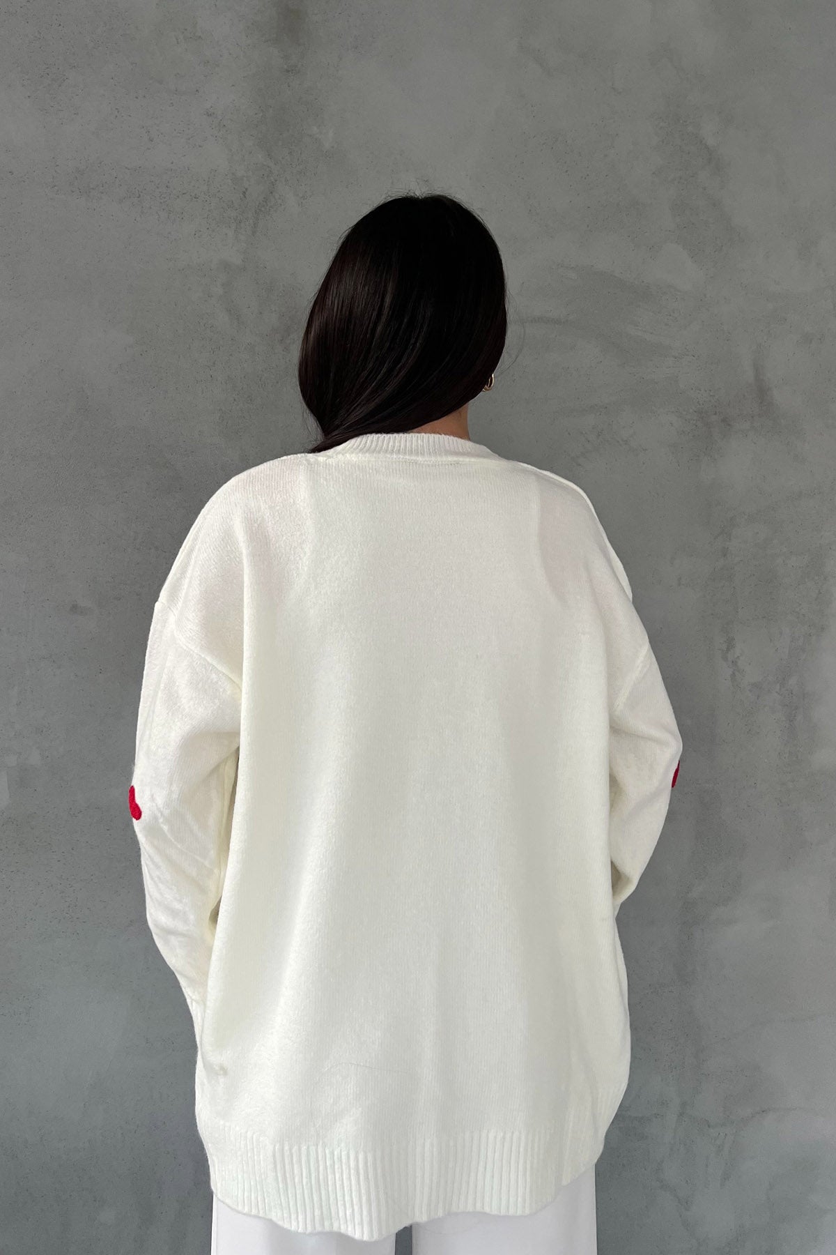 Ekru Kalp Nakışlı Triko Kazak SY-2387-Ekru