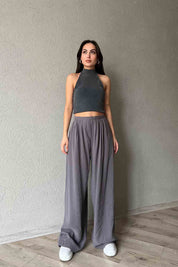 Antrasit Pile Detaylı Organic Palazzo Pantolon SY-2011-Antrasit