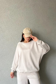 Bej Triko Detay Modal Sweatshırt SY-1796-Bej