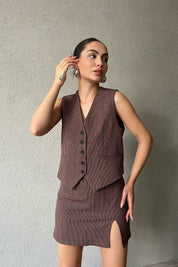 Kahverengi Önden Yırtmaçlı Etek SY-1270-Kahverengi