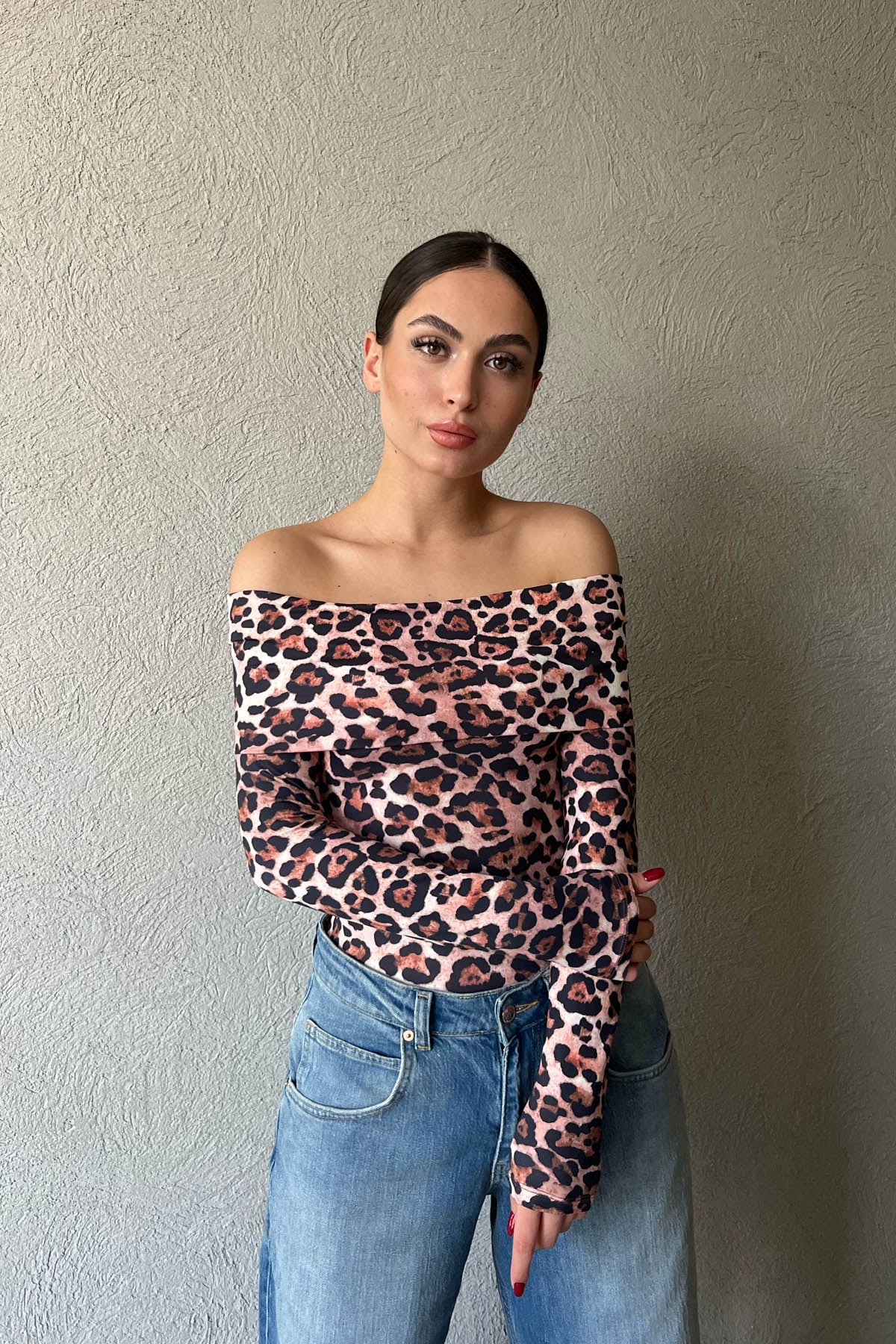 Leopar Madonna Yaka Çıtçıtlı Bodysüit SY-1624-Leopar