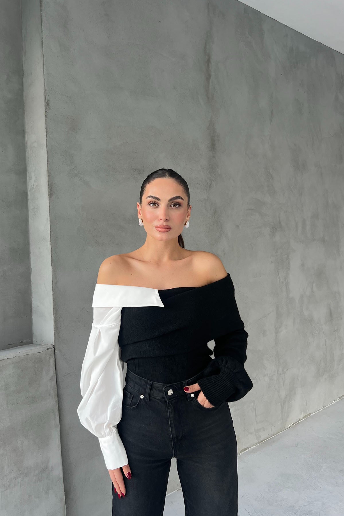 Siyah Tasarım Triko Kazak SY-2678-Siyah