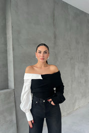 Siyah Tasarım Triko Kazak SY-2678-Siyah