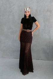 Kahve Dantelli Santorinİ Uzun Etek SY-3339-Kahve