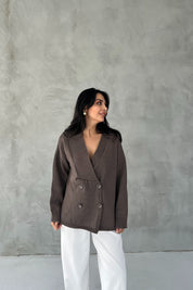 Kahve Düğmeli Kruvaze Yaka Hırka SY-2423-Kahve